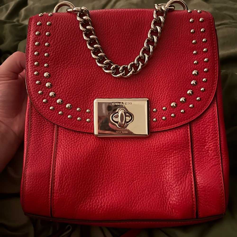RARE Coach Red Leather Chain Backpack/Handbag